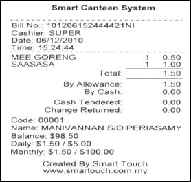 Receipt Generate from Canteen System in Johor