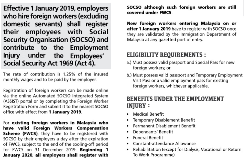 Socso Malaysia covers for foreign worker