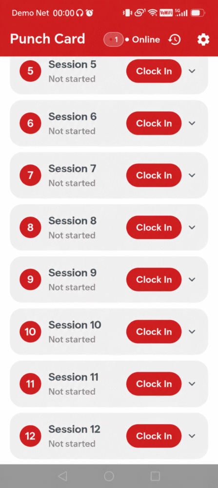 Smart GoGo multiple attendance sessions with Clock In buttons