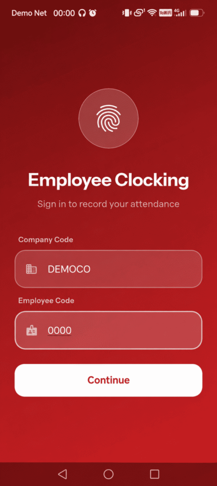 Smart GoGo employee sign-in with company and employee codes