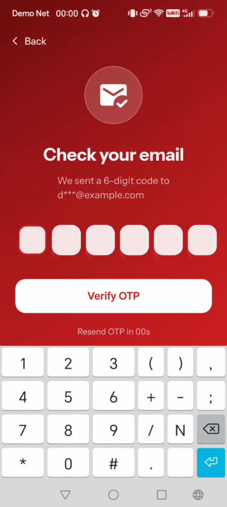 Smart GoGo six-digit email OTP verification screen