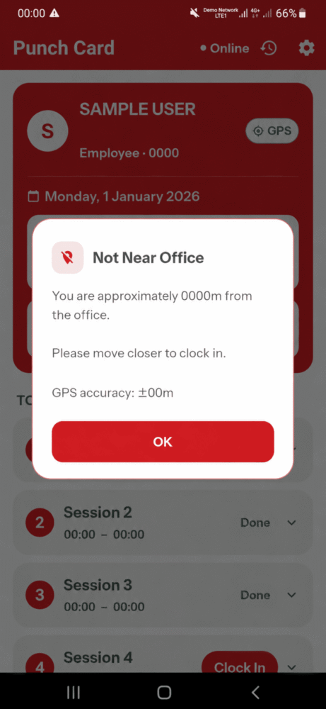 Smart GoGo Not Near Office GPS attendance alert