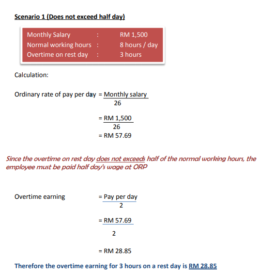 Scenario for Overtime Calculator on Rest Day